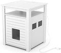 Hidden Cat Litter Box Furniture, Wooden Nightstand Cave with Ventilation and Viewing Window, White