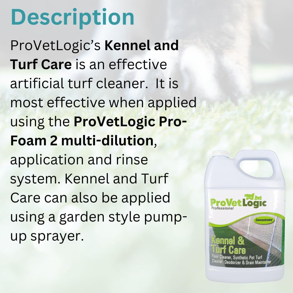 One-gallon jug of turf and kennel cleaner with hose-attached foam gun applicator