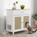 White corner hidden litter box cabinet with drawer and sisal doors