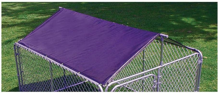 Vinyl shade roof kit mounted on a 10 by 10 foot dog kennel