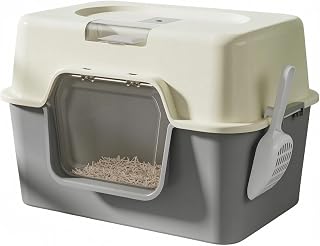 Odor-Reducing Covered Hooded Cat Toilet, Gray