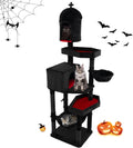 Black 83 inch gothic cat tree with coffin beds and condos