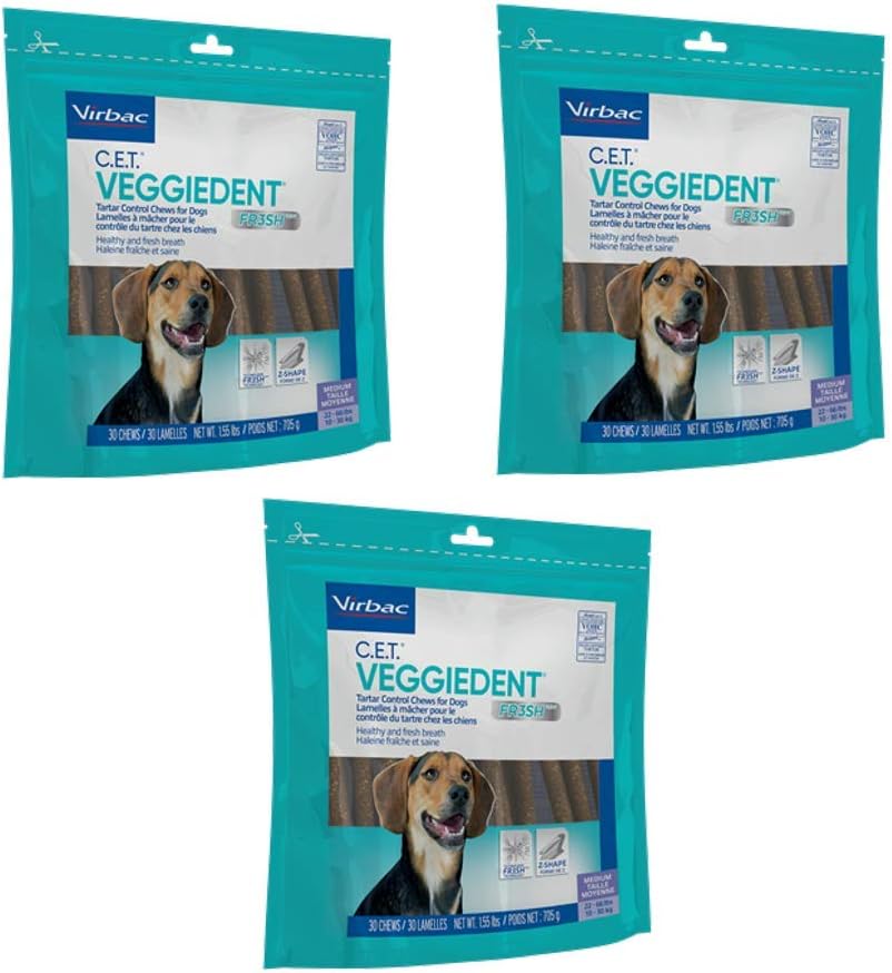 Veggie chews for dogs in a resealable bag