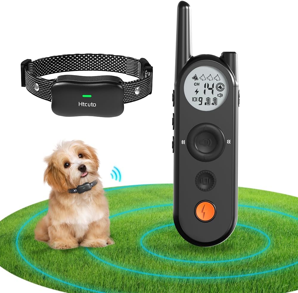 Wireless dog fence transmitter and remote with waterproof training collar