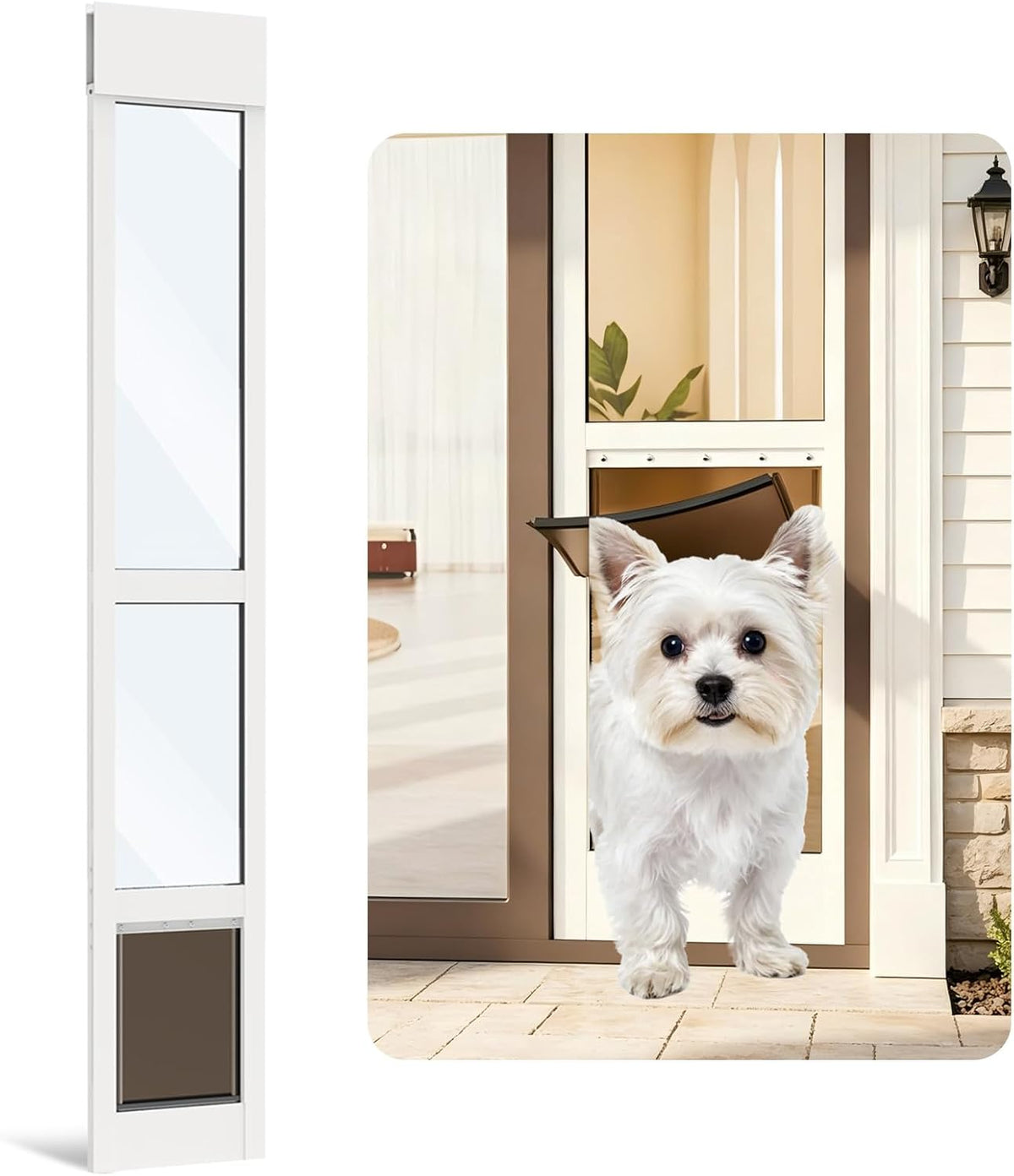 White aluminum dog door insert fitted in a sliding glass door – view 2