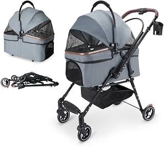 4-Wheel Foldable Pet Stroller with Separable Carrier for Small Animals