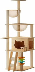 59-Inch Wooden Cat Tower for Indoor Cats with Sisal Scratching Posts