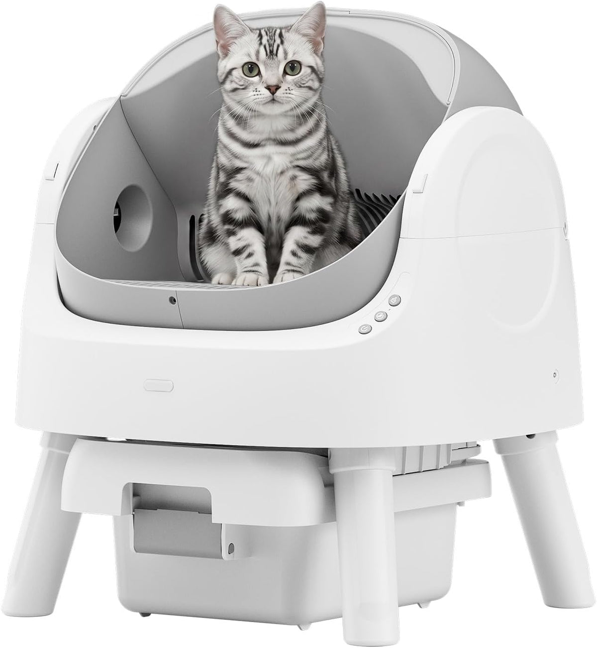 Grey white open-top self-cleaning cat litter box