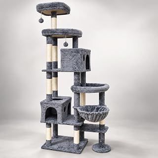 83-Inch Multi-Level Large Cat Tree Tower for Multiple Cats, with Caves, Plush Hammock, 5 Sisal Posts and 2 Perches