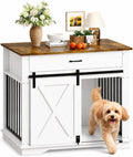White farmhouse wooden dog crate end table with double doors and drawers – view 3