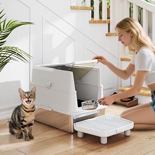 Stainless Steel Cat Litter Box with Flip-Top Lid and High Sides for Large Cats