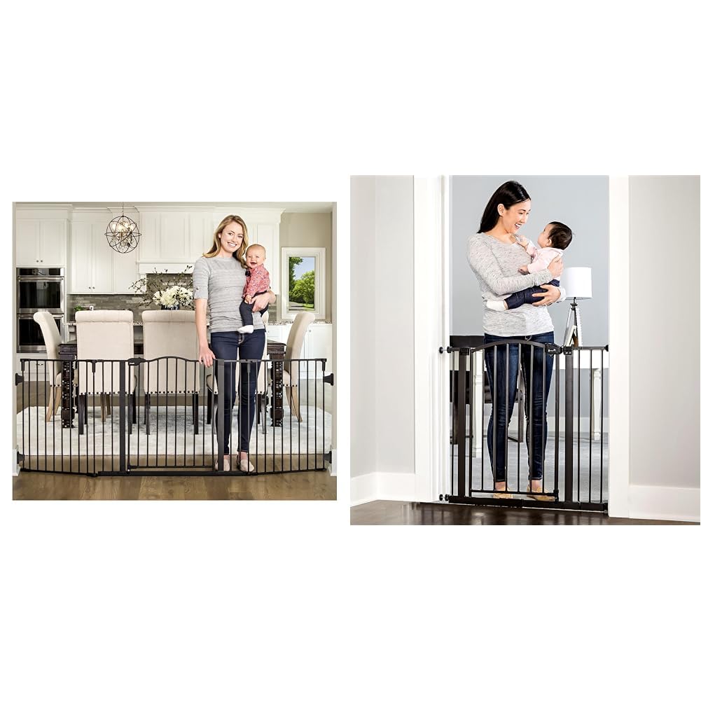 Black extra wide 74.5 inch wall-mounted gate and arched walk-through gate