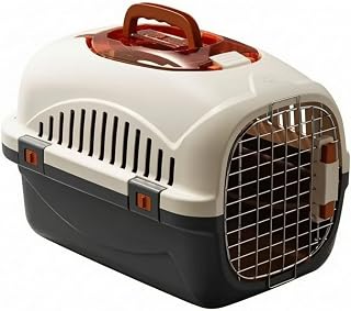 Portable Polypropylene Pet Carrier with Metal-Bar Door, Easy to Clean, Lightweight, Vehicle Transport, Black