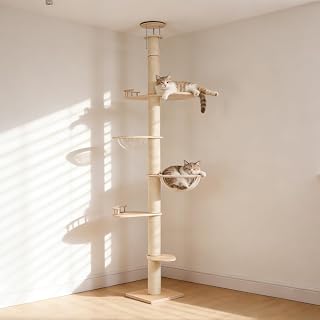 Floor to Ceiling Cat Tree, 110-118 Inch, with 6 Sisal Scratching Posts