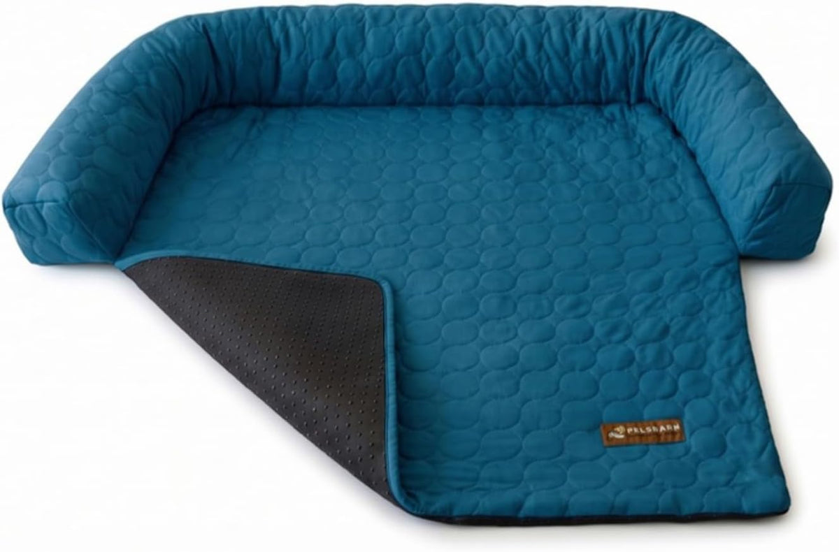 Light blue ice silk sofa dog bed with raised edges – view 2