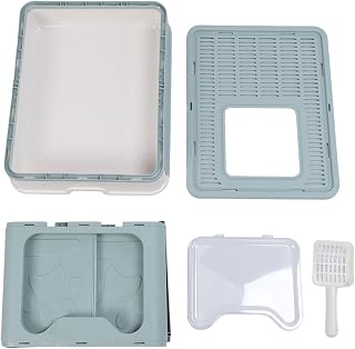 Foldable Semi-Enclosed Cat Litter Box with Lid, Top Exit, Large Space, Blue