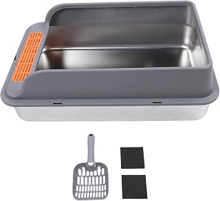 Stainless Steel Cat Litter Box with Leakproof Mat, Extra Large, Top Entry, Anti-Splash, Dark Gray, 32.7 x 24.4 x 31.5 in
