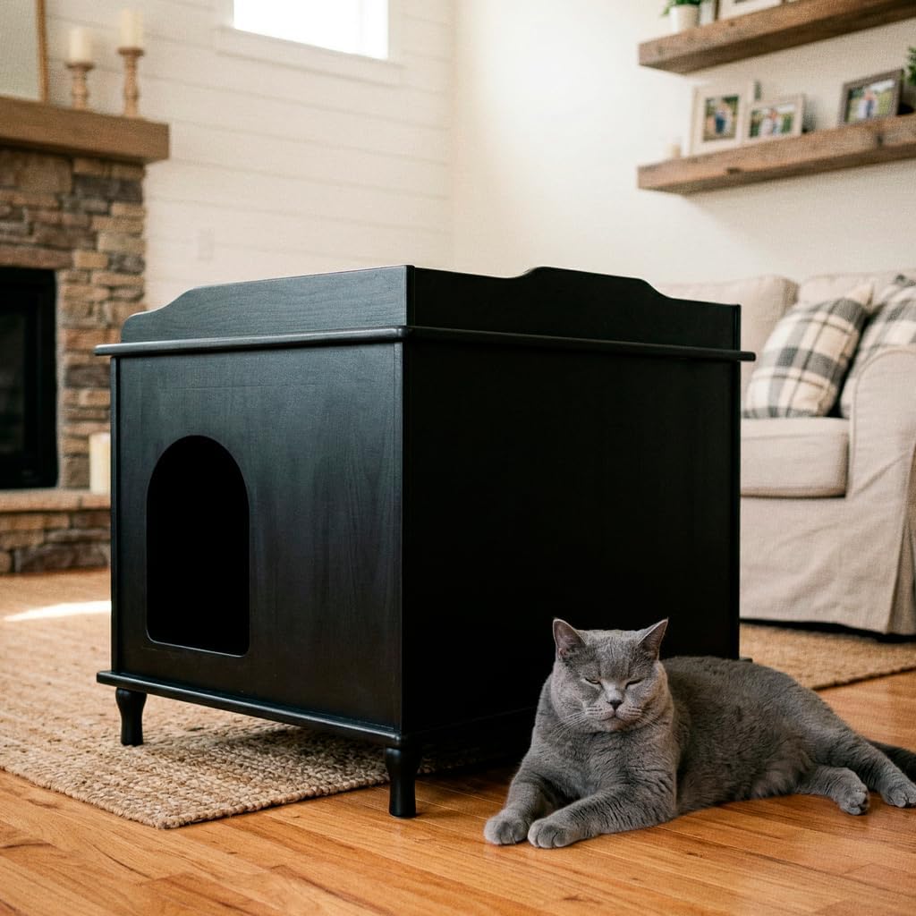 White covered hidden litter box enclosure with lid for large cats – view 4