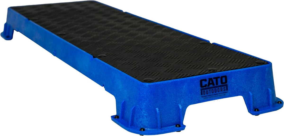 Teal XL dog training platform board resting on a tilt stand – view 3