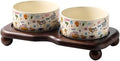 Ceramic Cat Bowl Set with Wooden Stand, Elevated Anti-Slip Pet Feeder