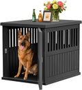 Black decorative dog crate end table with lockable front door