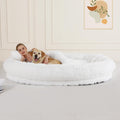 Human size faux fur dog bed with blanket and side pocket – view 10