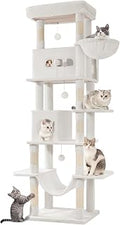 Hzuaneri 82.6 Inch Large Cat Tree with Condo, 8 Scratching Posts, Hammock and 4 Pom Poms, White, MS21018WT