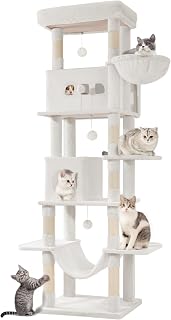Hzuaneri 82.6 Inch Large Cat Tree with Condo, 8 Scratching Posts, Hammock and 4 Pom Poms, White, MS21018WT