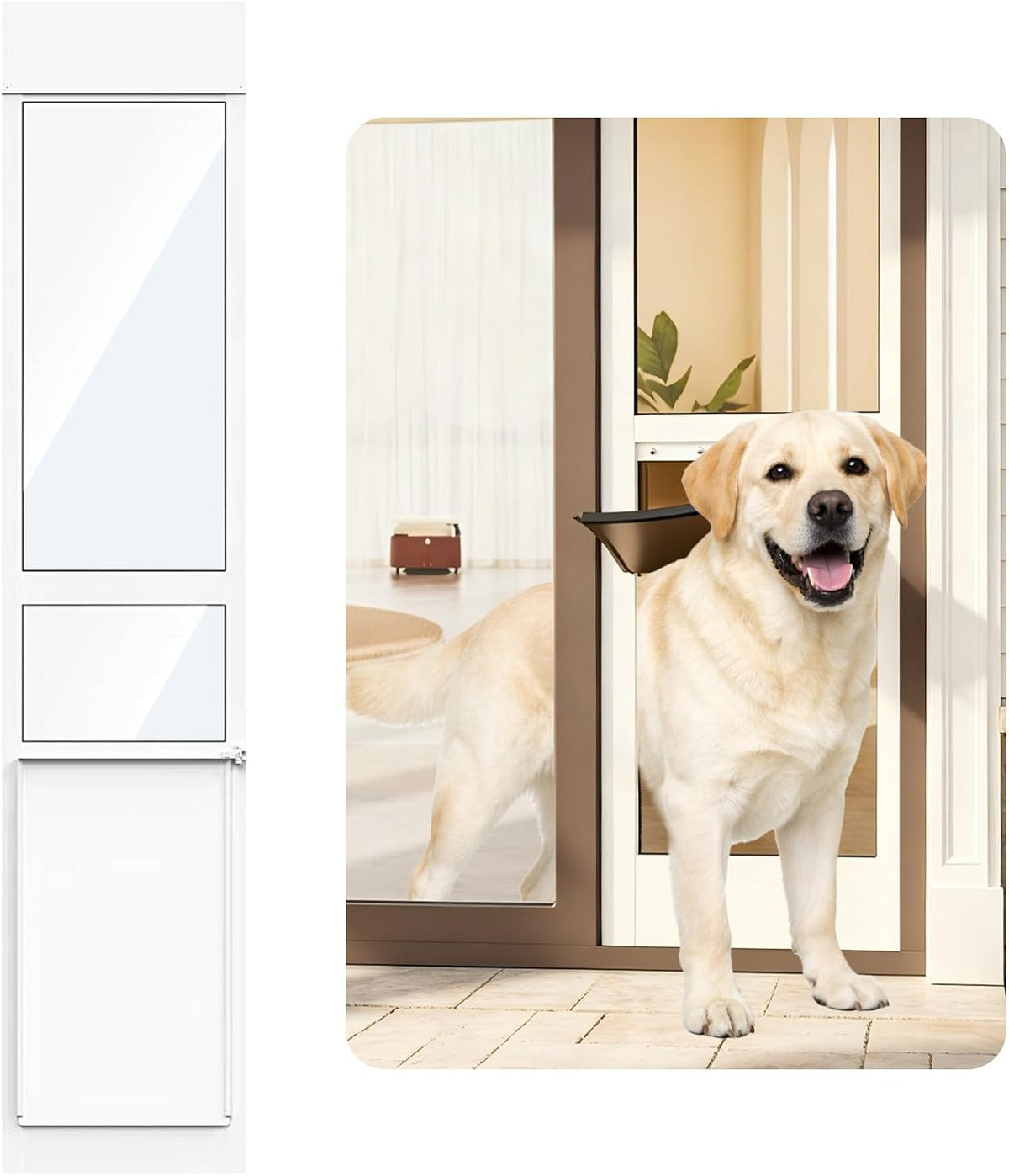 White aluminum dog door insert fitted in a sliding glass door – view 3