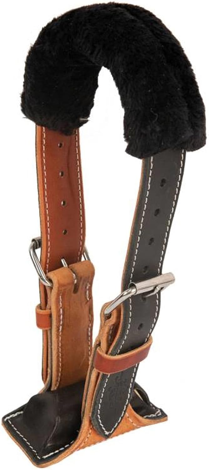 Leather horse cribbing collar with fleece lining and roller buckles – view 2