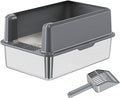 Stainless Steel Cat Litter Box, Open Top, High Sides, Deep Grey