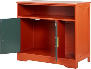 Cat Litter Box Enclosure, 31 Inch Hidden Cabinet with Shelf and Storage, Modern Style, Red and Green