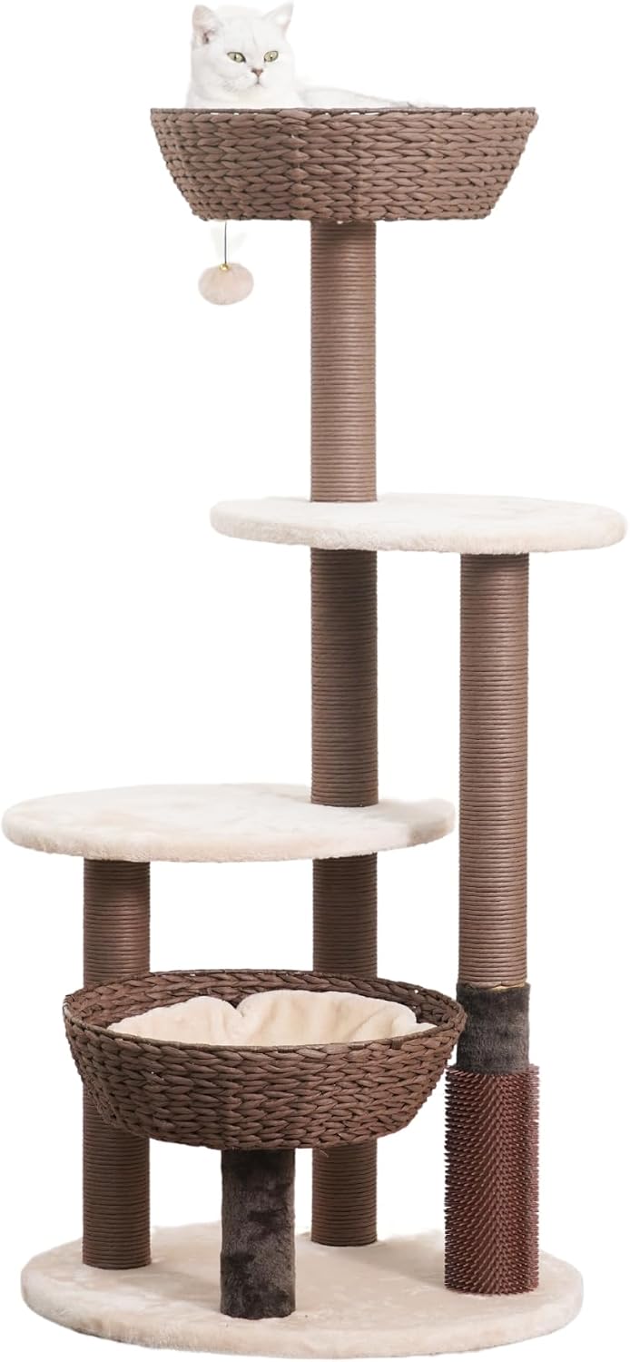 49 inch cat tree with two basket beds and scratching posts