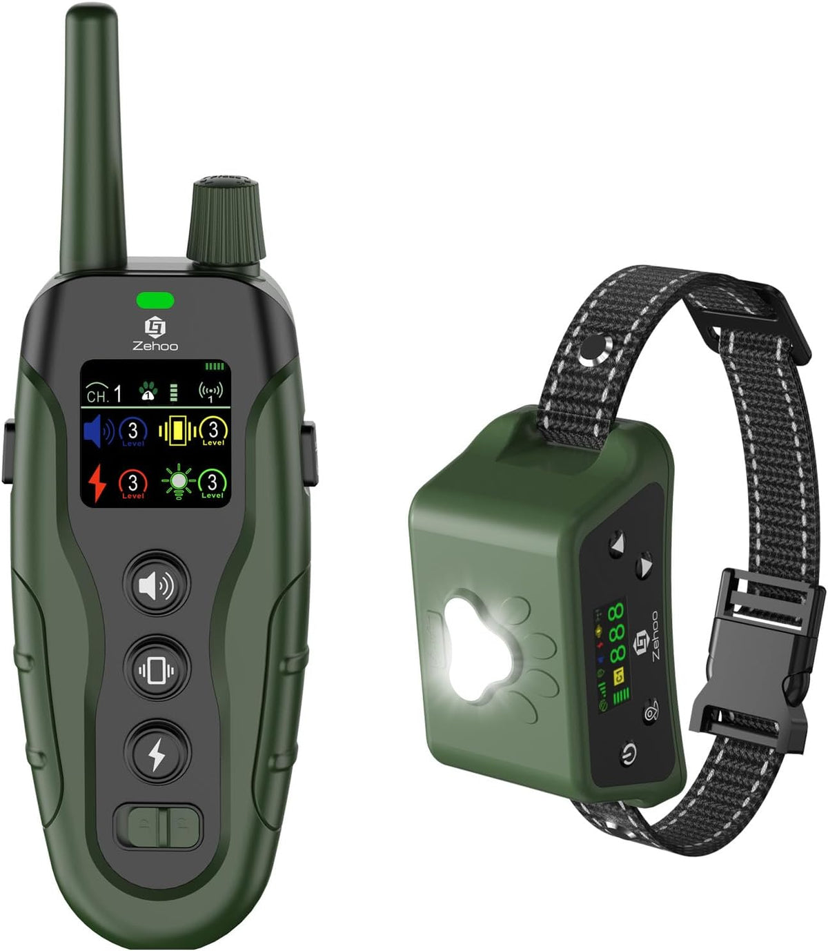 Black GPS dog fence collar with control buttons and receiver box – view 2
