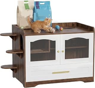 Cat Litter Box Enclosure Furniture, Hidden Cabinet with Cat Play House