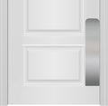 Satin nickel aluminum scratch protector plate on a door