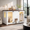 47.25 Inch Cat Litter Box Enclosure with Scratch Post, LED Light and Smart Door, TV Stand, White