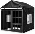 Covered steel bar outdoor dog kennel with PVC windows and swivel feeder