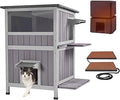 Aivituvin Outdoor Heated Cat House, Two-Story Wooden Feral Cat Shelter with Escape Doors, Weatherproof for Winter