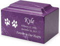 Cultured marble pet urn with dog paw prints and engraved name plate – view 2