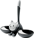 Grey designer cat bowl with stainless steel inner bowl