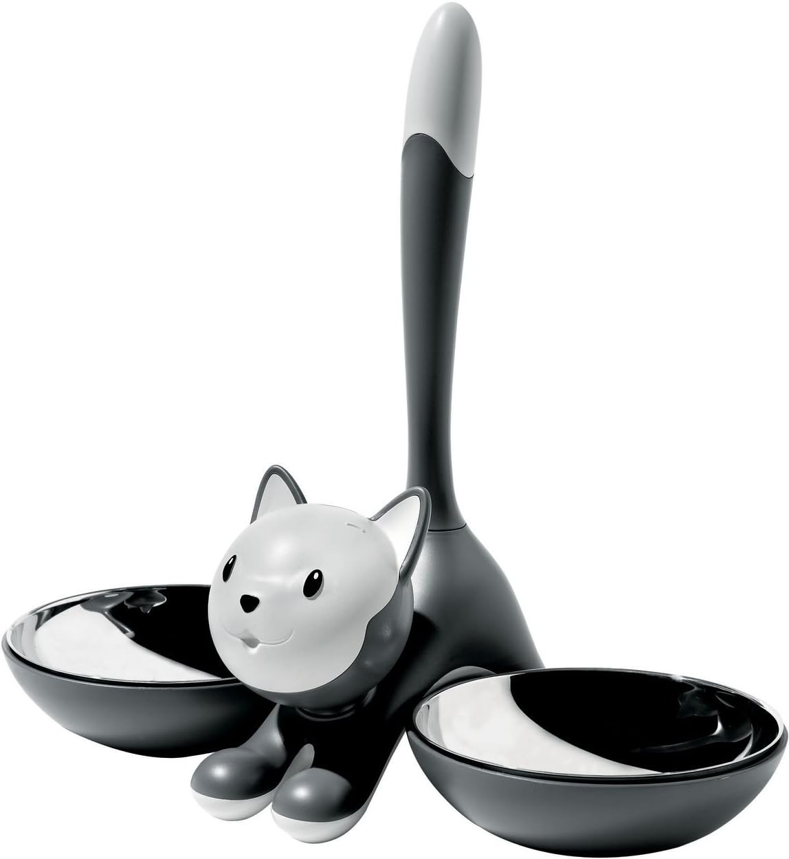 Grey designer cat bowl with stainless steel inner bowl