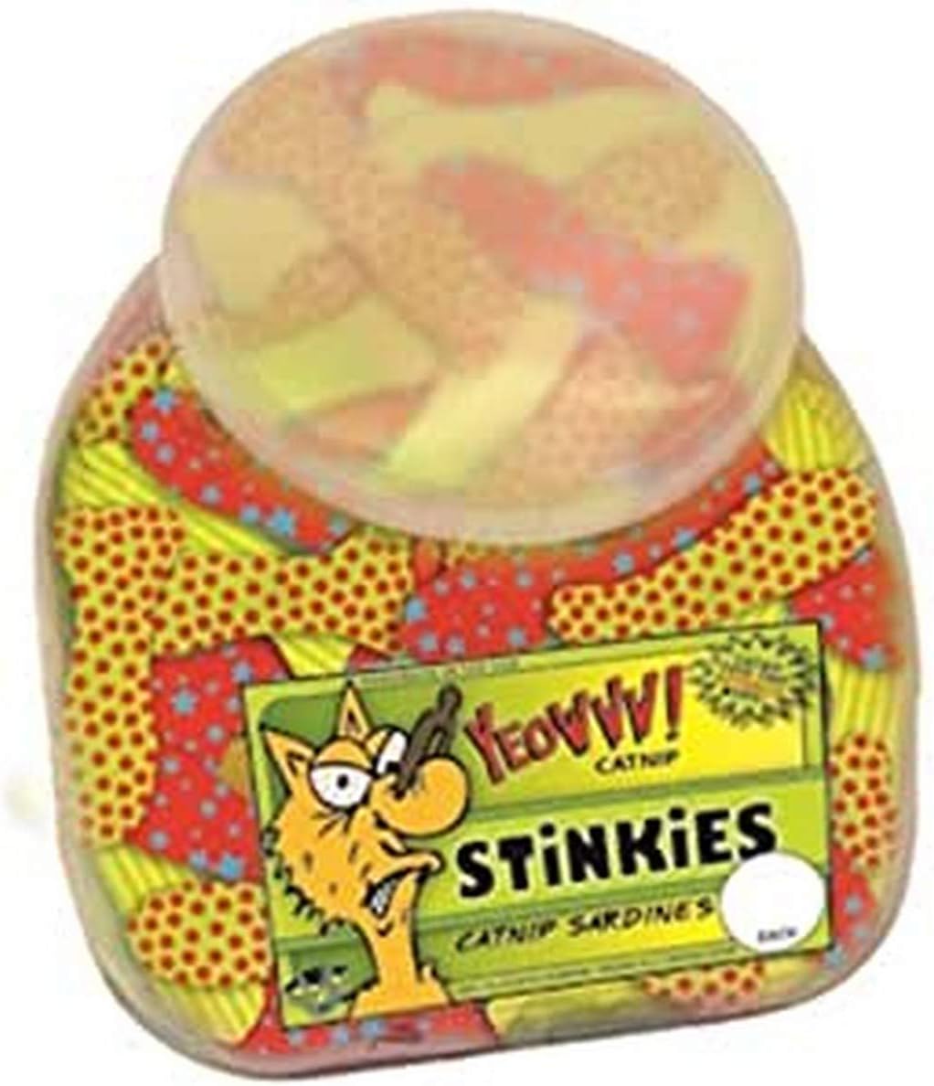 Fish bowl filled with 51 fish-shaped catnip cat toys