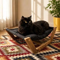 Elevated Wooden Cat Bed with Soft Cushion, Modern Hammock, Washable Fabric