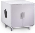 Staart Dyad Cat Litter Box Enclosure, Hidden Cat Home Side Table and Nightstand, Alpine White