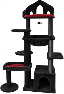 58 Inch Gothic Cat Tree Tower, Black and Red, with Cat Condo