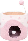 Cylindrical Cat Bed with Scratching Board, Enclosed House, Space Saving, for Activity Hub Corner, Pink