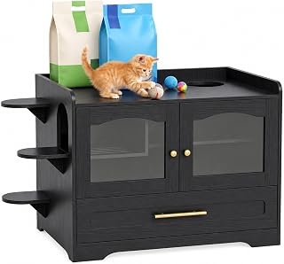 Dog-Proof Cat Feeding Station with Acrylic Door, Black