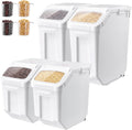 Three white airtight pet food storage bins with wheels and scoops – view 6