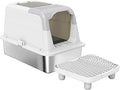 Enclosed Stainless Steel Cat Litter Box with Dual Entry, Scoop, Pedal and Deodorizer Bag, for Cats Up to 15 Lbs